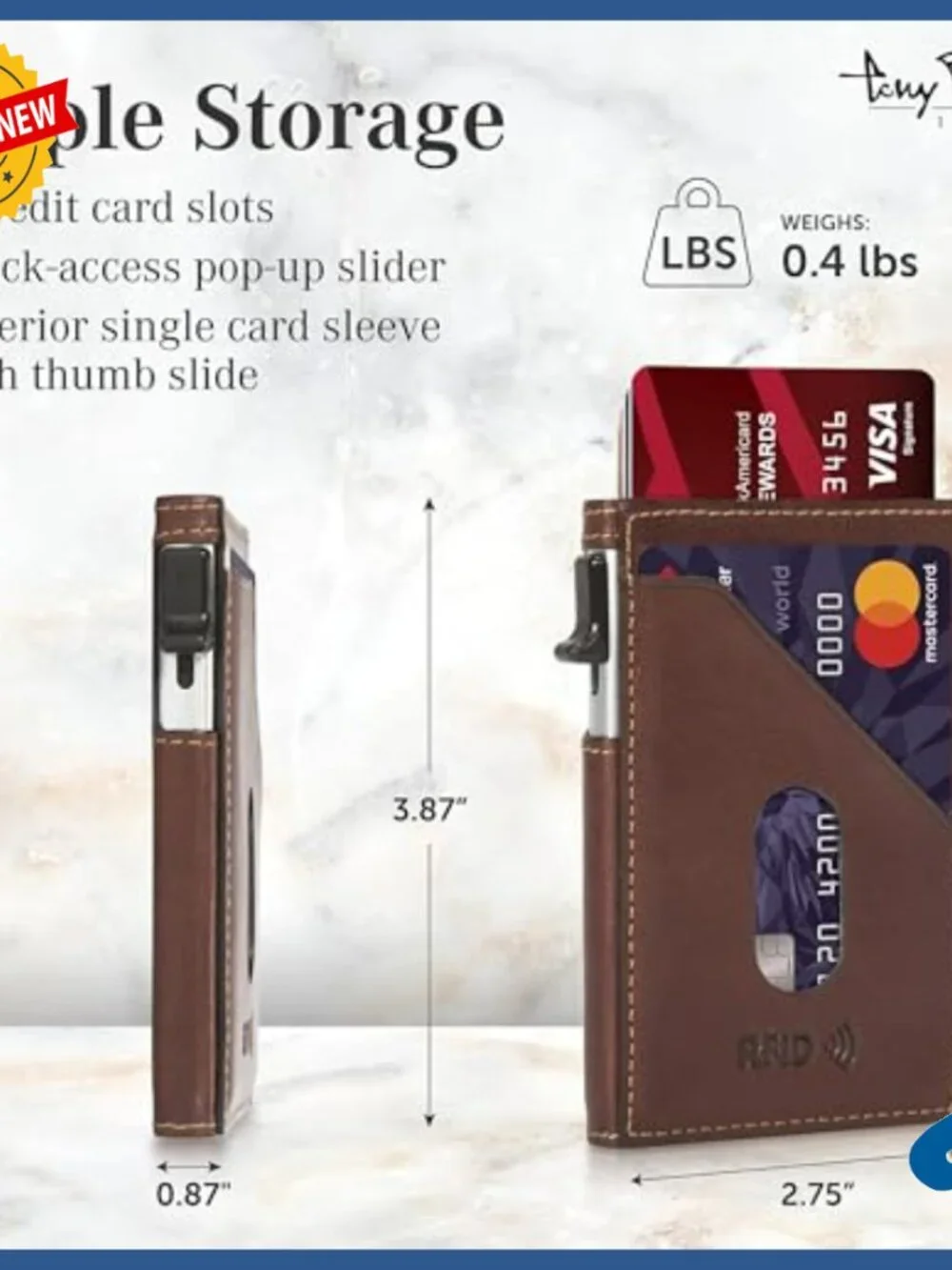 Men's Slim RFID Wallet Italian Leather Quick Access Pop-Up Card Slider